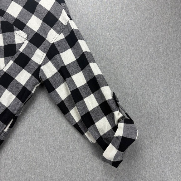 Risen Buffalo Plaid Flannel Men's S Black White Oversized Long Sleeve Button Up - Picture 8 of 14